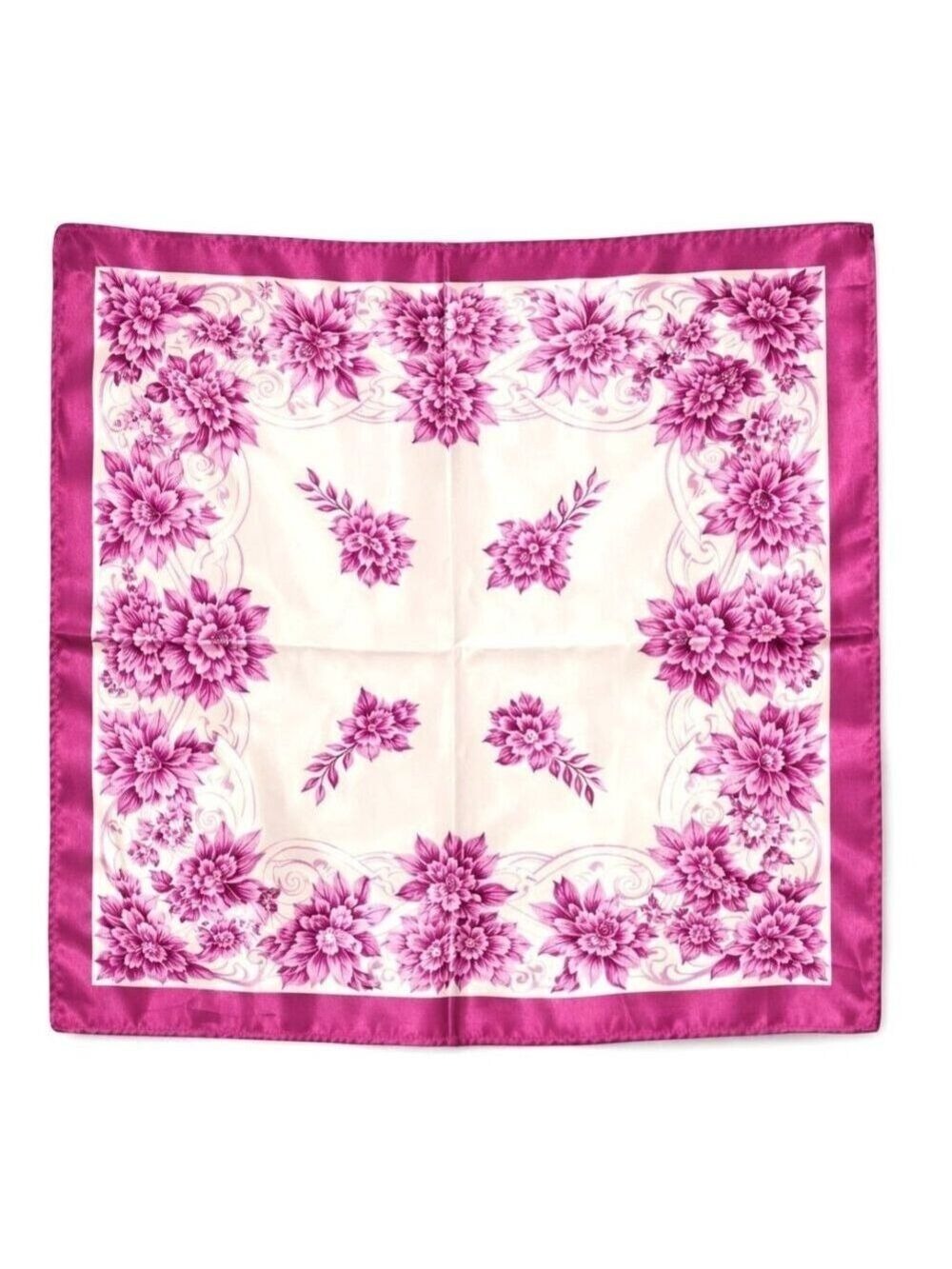 Magenta Floral Satin Scarf 20x20 Women's Hair Tie Neck Wrist Wrap